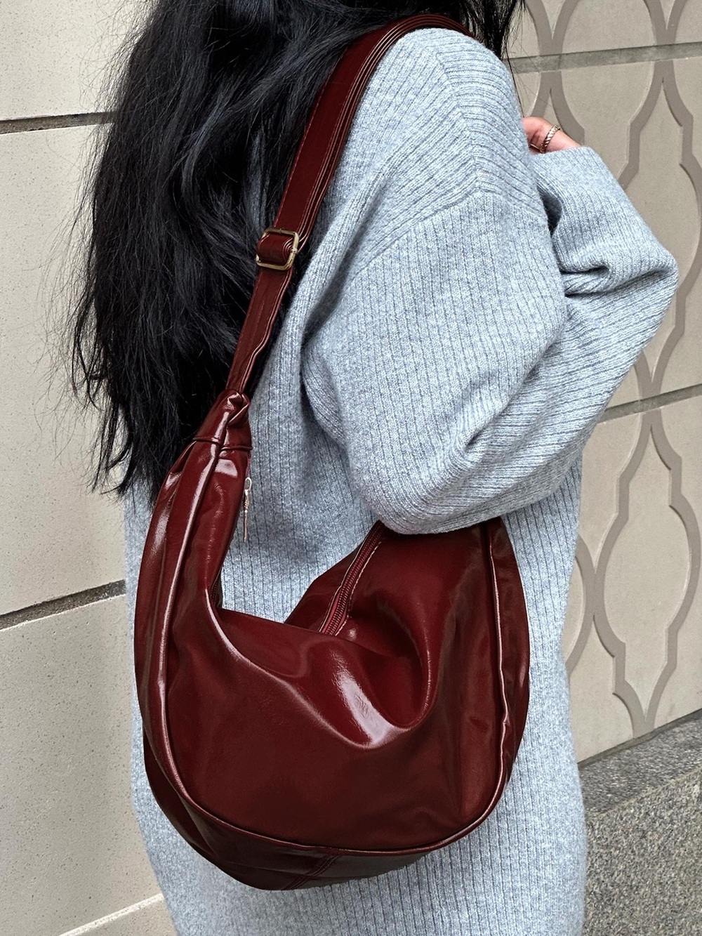 Vegan Leather Hobo Bag in Deep Burgundy
